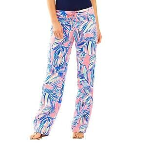 NWT Lilly Pulitzer‎ Galley Pant Tiki Pink Cabana Crazed Sz 2 Pink Blue High Rise
